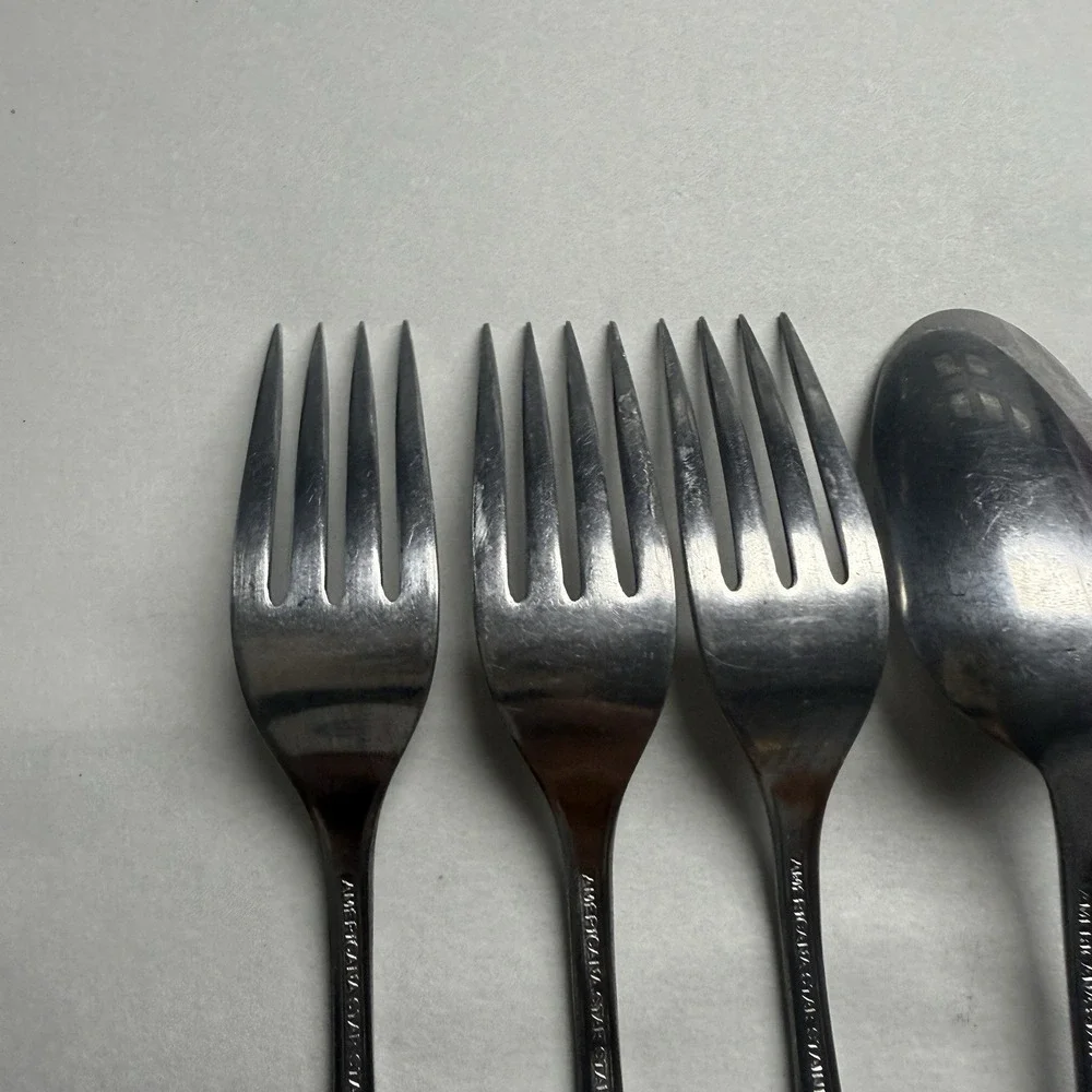 5 International Silver Americana Star Stainless USA Dinner Forks Soup Spoon